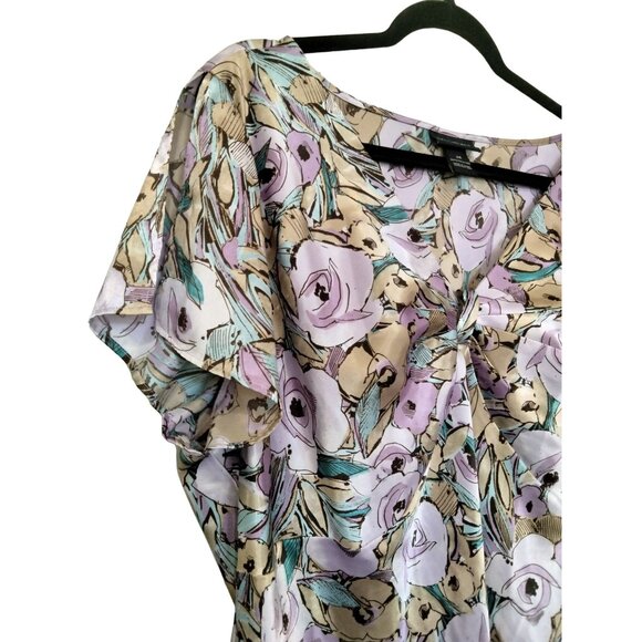Lane Bryant Womens Multicolor Floral Print Flutter Sleeves Top Plus Size 24 - Picture 6 of 8